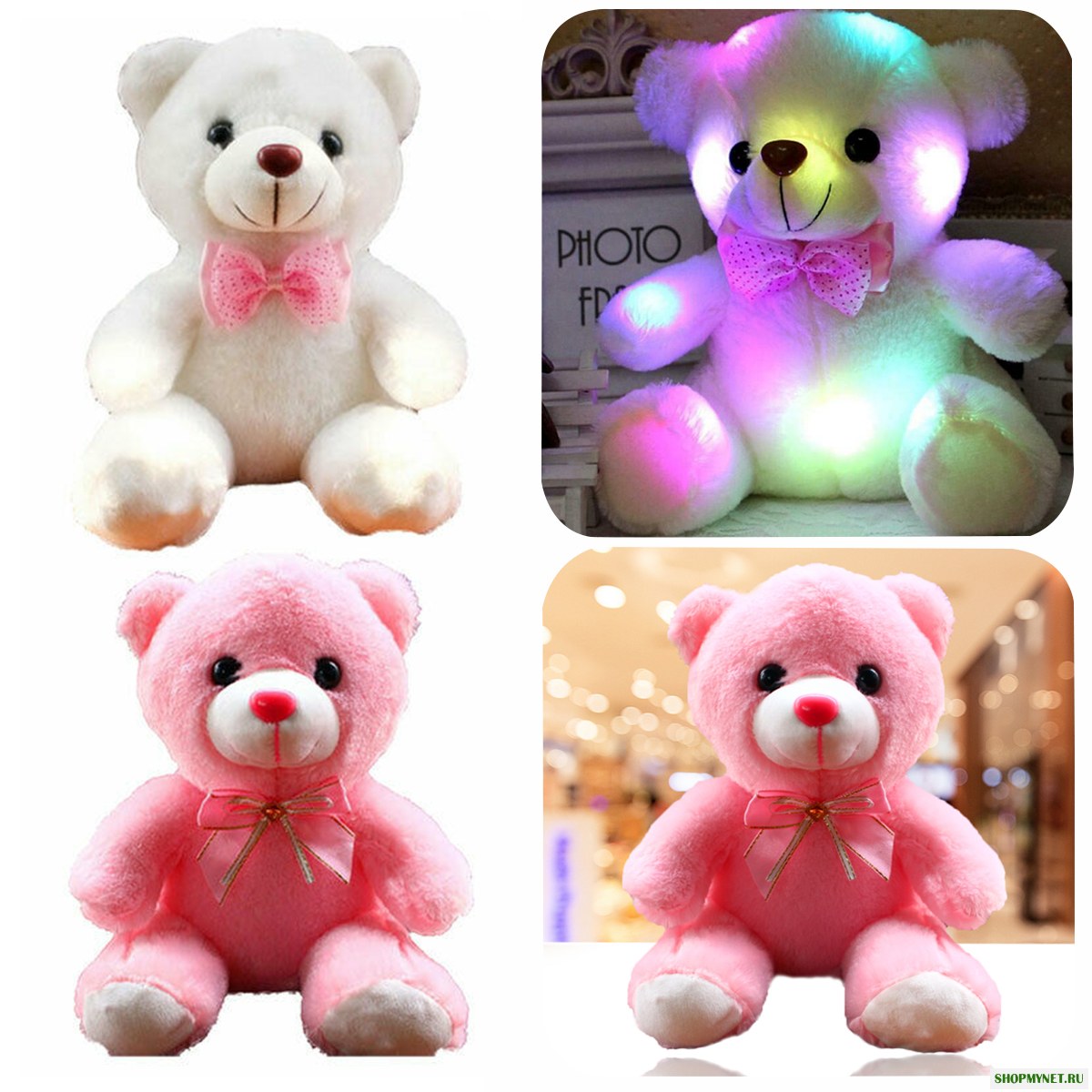 Girls Baby Cute Soft Фаршированная плюшевая игрушка Мишка с Светодиодный для детей Рождественский подарок